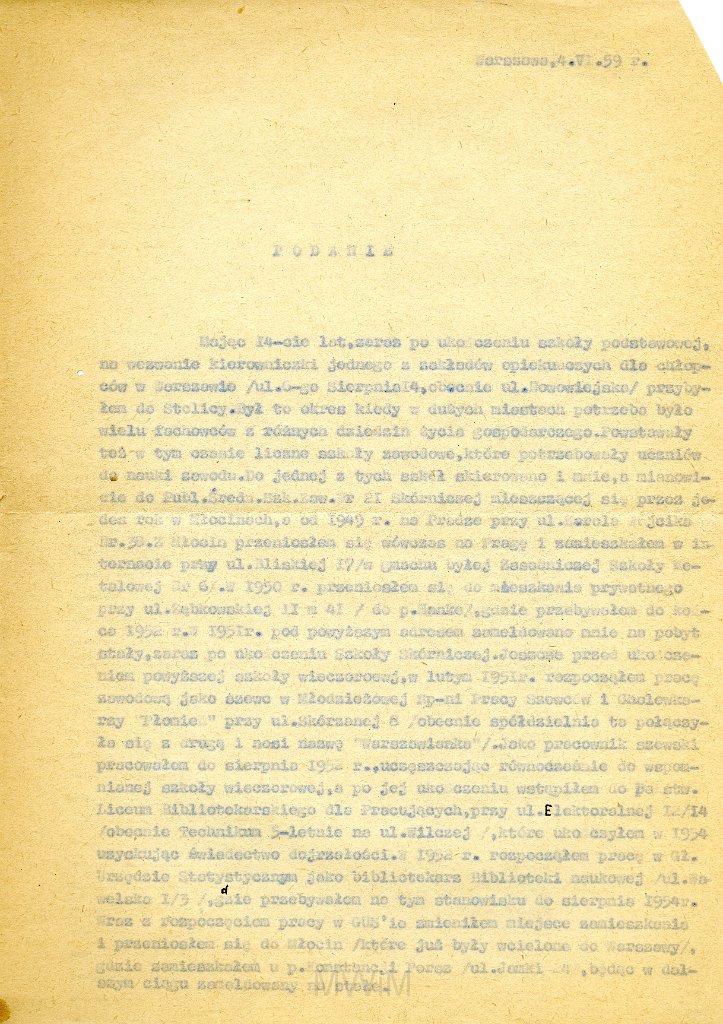 KKE 5860-1.jpg - Dok. Odwołanie Jana Rogala w sprawie niepawidłowego, pomyłkowego wymeldowania, Warszawa, 4 VI 1959 r.